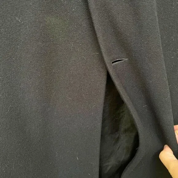Neiman Marcus Black 100% Wool Trench Peacoat Overcoat Size 44L